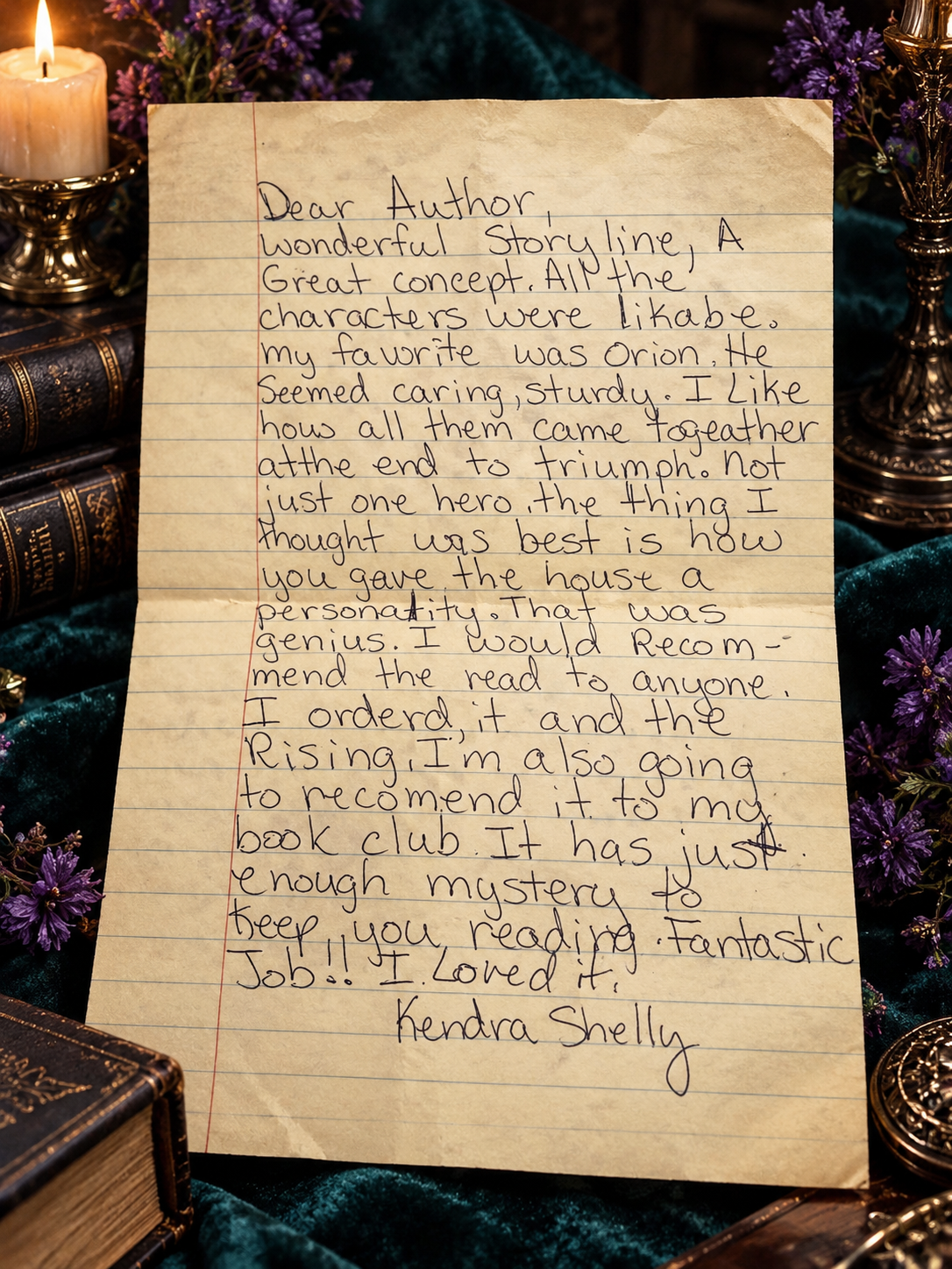 Handwritten letter from Kendra Shelly about Ravenloft: The Calling on lined paper